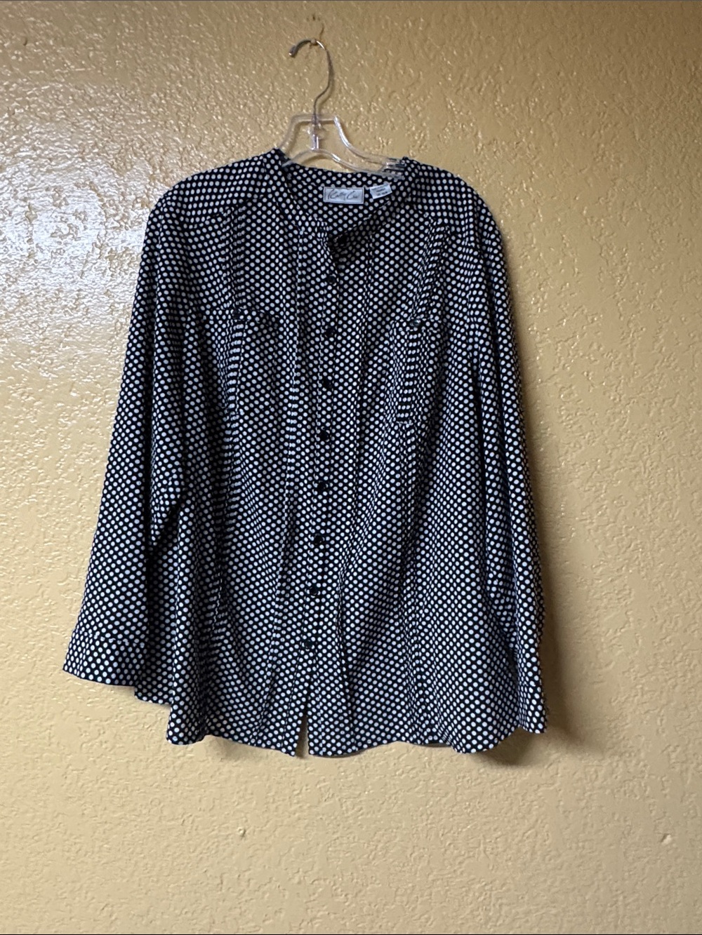 Kensie Black & White Polka Dot Button-Up Blouse